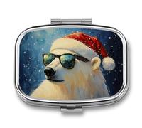 Pastillero portátil con sombrero de Papá Noel rojo con 2 compartimentos, organizador de pastillas de viaje para bolso de bolsillo