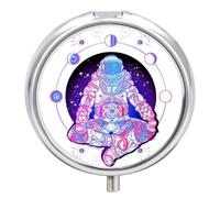 Pastillero Portátil Cosmonauta Del Mandala Mágico Pastillero Con 3 Rejillas, Con Espejo Redondo, Distribuidor De Metal A De Humedad, Caja De Almacenamiento, Regalo Único
