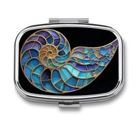 Pastillero portátil de 2 compartimentos con concha de vitral, color turquesa y azul, organizador de pastillas de viaje para bolso de bolsillo