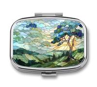 Pastillero portátil de 2 compartimentos con diseño de árbol de crecimiento antiguo con 2 compartimentos, organizador de píldoras de viaje para bolso de bolsillo