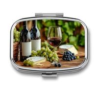 Pastillero portátil de 2 compartimentos para botellas de vino tinto con 2 compartimentos, organizador de pastillas de viaje para bolso de bolsillo
