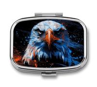 Pastillero portátil de 2 compartimentos para medicinas de viaje con diseño de águila calva, color azul y naranja