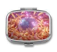 Pastillero portátil de 2 compartimentos para medicinas de viaje con diseño de bola de discoteca