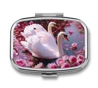 Pastillero portátil de 2 compartimentos Swans in The Lake para medicina, organizador de pastillas de viaje para bolso de bolsillo