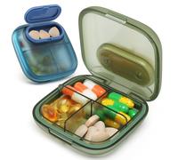 Pastillero portátil de 4 compartimentos, con caja antiluz, caja de medicamentos de viaje, pastillero diario, caja medicamentos, pastillero semanal de calidad superior, sin BPA, verde y azul