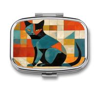 Pastillero portátil de arte moderno con estampado de gato, pequeño pastillero portátil para guardar vitaminas, medicamentos, aceite de pescado y suplementos