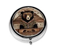 Pastillero portátil de estilo rústico Lodge Bear con 3 compartimentos, se puede poner en la cartera, bolsillo, ligero y cómodo, mini pastillero redondo