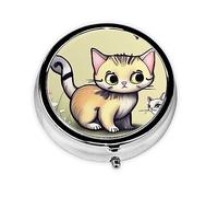 Pastillero portátil de gato y mariposa, pastillero de 3 compartimentos, se puede poner en la cartera, bolsillo, ligero y cómodo, mini pastillero redondo