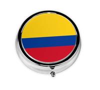 Pastillero portátil de la bandera de Colombia, pastillero de 3 compartimentos, se puede poner en la cartera, bolsillo, ligero y cómodo, mini pastillero redondo