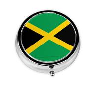 Pastillero portátil de la bandera de Jamaica, pastillero de 3 compartimentos, se puede poner en la cartera, bolsillo, ligero y cómodo, mini pastillero redondo