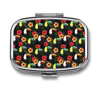 Pastillero portátil de tucán e hibisco, organizador de pastillas, pastillero de viaje, para bolsillo de bolso