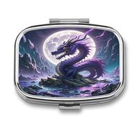 Pastillero portátil de viaje Purple Dragon Purple Moon de 2 compartimentos, cuadrado, con compartimentos para guardar vitaminas y medicamentos de bolsillo, ideal para la oficina y el hogar.