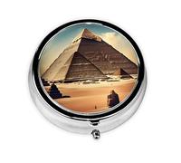 Pastillero portátil, diseño de las pirámides de Khufu, pequeño, redondo, se puede poner en la cartera, bolsillo, ligero y práctico pastillero de 3 compartimentos