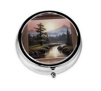 Pastillero portátil Distant Mountains and Rivers, pastillero de 3 compartimentos, se puede poner en la cartera, bolsillo, ligero y cómodo, mini pastillero redondo