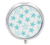 Pastillero Portátil Estrella De Mar Azul Pastillero Con 3 Rejillas, Con Espejo Redondo, Distribuidor De Metal A De Humedad, Caja De Almacenamiento, Regalo Único