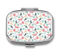 Pastillero Portátil Flamingo Leaves Compartimentos De La Caja De Pastillas 2 Con El Regalo Único A De Humedad De La Caja De Almacenamiento Del Dispensador Del