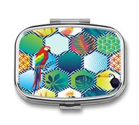 Pastillero Portátil Hojas De Aves Tropicales Compartimentos De La Caja De Pastillas 2 Con El Regalo Único A De Humedad De La Caja De Almacenamiento Del Dispensador Del