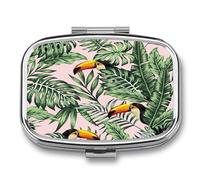 Pastillero Portátil Hojas Tropicales Aves Tucán Compartimentos De La Caja De Pastillas 2 Con El Regalo Único A De Humedad De La Caja De Almacenamiento Del Dispensador Del