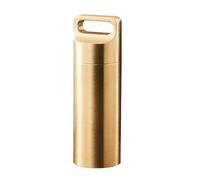 Pastillero portátil impermeable, pastillero de metal de bolsillo pequeño, llavero de bolsillo para medicamentos al aire libre, viajes, camping (dorado, grande, 1 unidad)