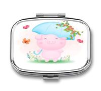 Pastillero Portátil Lindo Cerdo Con Mariposa Y Paraguas Compartimentos De La Caja De Pastillas 2 Con El Regalo Único A De Humedad De La Caja De Almacenamiento Del Dispensador Del