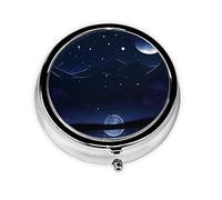 Pastillero portátil, mini pastillero redondo color azul sereno, se puede poner en la cartera, bolsillo, ligero y práctico pastillero de 3 compartimentos