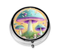 Pastillero portátil, mini pastillero redondo con diseño de hongos de fantasía, se puede poner en la cartera, bolsillo, ligero y práctico pastillero de 3 compartimentos
