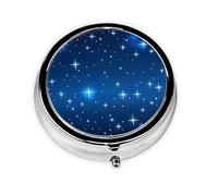 Pastillero portátil, mini pastillero redondo con patrón de estrella azul, se puede poner en la cartera, bolsillo, ligero y práctico pastillero de 3 compartimentos