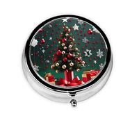 Pastillero portátil, mini pastillero redondo de árbol de Navidad, se puede poner en la cartera, bolsillo, ligero y práctico pastillero de 3 compartimentos