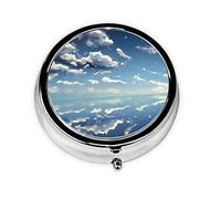 Pastillero portátil, mini pastillero redondo de cielo azul y nubes blancas, se puede poner en la cartera, bolsillo, ligero y práctico pastillero de 3 compartimentos