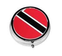 Pastillero portátil, mini pastillero redondo de la bandera de Trinidad y Tobago, se puede poner en la cartera, bolsillo, ligero y práctico pastillero de 3 compartimentos