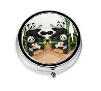 Pastillero portátil, mini pastillero redondo de Pandas of Father and Son, se puede poner en la cartera, bolsillo, ligero y práctico pastillero de 3 compartimentos