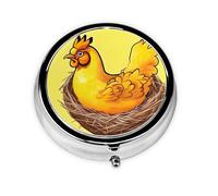 Pastillero portátil, mini pastillero redondo de pollo dorado con nido de pájaro, se puede poner en la cartera, bolsillo, ligero y práctico pastillero de 3 compartimentos