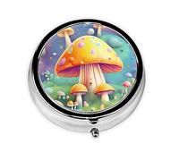 Pastillero portátil, mini pastillero redondo Fantasy Dream Mushroom se puede poner en la cartera, bolsillo, ligero y práctico pastillero de 3 compartimentos
