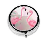 Pastillero portátil, mini pastillero redondo Love Flamingo, se puede poner en la cartera, bolsillo, ligero y práctico pastillero de 3 compartimentos