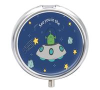 Pastillero Portátil Ovni Estrella Pastillero Con 3 Rejillas, Con Espejo Redondo, Distribuidor De Metal A De Humedad, Caja De Almacenamiento, Regalo Único