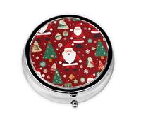 Pastillero portátil para llevar, bonito pastillero redondo para regalo de Papá Noel, cabe en el bolsillo de tu bolso, pastillero ligero de 3 compartimentos,