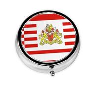 Pastillero portátil para llevar, con la bandera del Senado de Bremen, redondo, cabe en el bolsillo de tu bolso, pastillero ligero de 3 compartimentos,