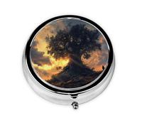 Pastillero portátil para llevar, diseño de árbol gigante al atardecer, cabe en el bolsillo de tu bolso, pastillero ligero de 3 compartimentos,