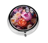 Pastillero portátil para llevar, diseño de mariposas y arbustos frescos, cabe en el bolsillo de tu bolso, pastillero ligero de 3 compartimentos,