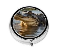 Pastillero portátil para llevar, enorme caja redonda de cocodrilo, cabe en el bolsillo de tu bolso, pastillero ligero de 3 compartimentos,