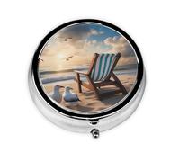 Pastillero portátil para llevar, hermoso pastillero redondo azul cielo y mar, cabe en el bolsillo de tu bolso, pastillero ligero de 3 compartimentos,