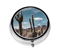 Pastillero portátil para llevar, hermoso pastillero redondo de cactus, cabe en el bolsillo de tu bolso, pastillero ligero de 3 compartimentos,