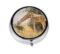 Pastillero portátil para llevar, pastillero redondo de jirafa que come hierba, cabe en el bolsillo de tu bolso, pastillero ligero de 3 compartimentos,