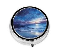 Pastillero portátil para llevar, pastillero redondo de Late Night Coastline, cabe en el bolsillo de tu bolso, pastillero ligero de 3 compartimentos,