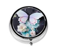Pastillero portátil para llevar, pastillero redondo de mariposa blanca, cabe en el bolsillo de tu bolso, pastillero ligero de 3 compartimentos,