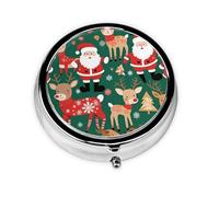 Pastillero portátil para llevar, pastillero redondo de Papá Noel y ciervo de Navidad, cabe en el bolsillo de tu bolso, pastillero ligero de 3 compartimentos,