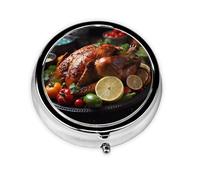 Pastillero portátil para llevar, pastillero redondo de pavo asado tentador, cabe en el bolsillo de tu bolso, pastillero ligero de 3 compartimentos,