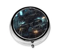 Pastillero portátil para llevar, pastillero redondo de robot futuro, cabe en el bolsillo de tu bolso, pastillero ligero de 3 compartimentos,
