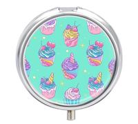 Pastillero Portátil Precioso Estampado De Estrella De Helado Pastillero Con 3 Rejillas, Con Espejo Redondo, Distribuidor De Metal A De Humedad, Caja De Almacenamiento, Regalo Único