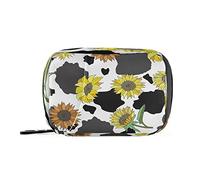 Pastillero portátil semanal con cremallera para 7 días, contenedor de pastillas para medicamentos y suplementos, organizador de vitaminas, pastillero de viaje, color negro y blanco, estampado de vaca, girasoles